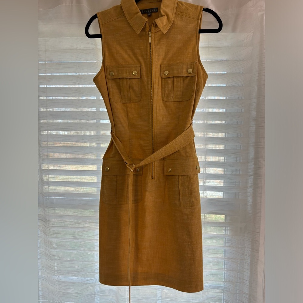 NWT SHARAGANO Sleeveless Belted Zip Front Shirt Dress